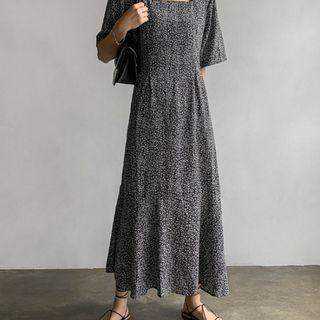 Square-neck Ruffled Floral Maxi Dress