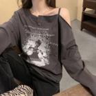 Cold-shoulder Asymmetrical Printed T-shirt