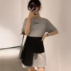 Set: Short-sleeve Letter Mini T-shirt Dress + Skirt