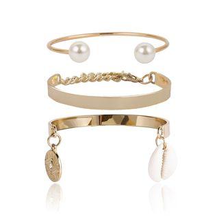 Set: Faux Pearl / Shell Open Bangle + Polished Bracelet