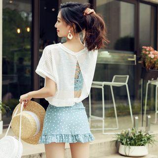 Set: Dotted Tankini Top + Swim Skirt + Cover-up