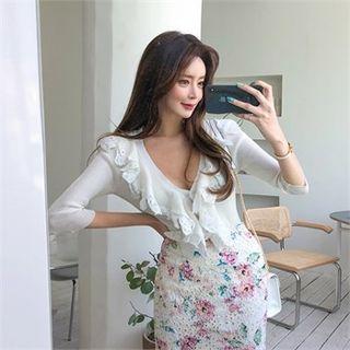Lace-frill Slim-fit Cardigan