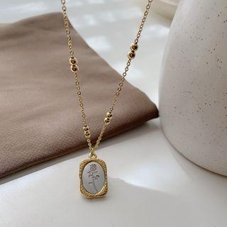 Rose Mirrored / Shell Pendant Stainless Steel Necklace