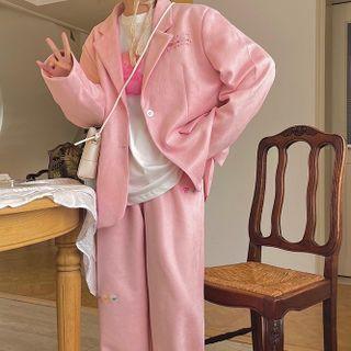 Letter Embroidered Blazer / Wide-leg Pants
