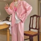Letter Embroidered Blazer / Wide-leg Pants