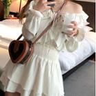 Off-shoulder Ruffled Blouse / A-line Skirt / Cold-shoulder Midi A-line Dress