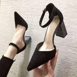 Pointy Glitter Chunky Heel Sandals