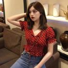 Short-sleeve Dotted Crop Top As Shown In Figure - One Size