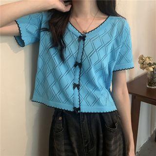 V-neck Bow Cutout Knit Cropped Top