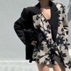 Floral Print Single-breasted Jacket / Button Vest / Shorts