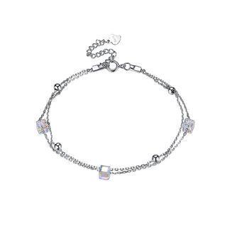 925 Sterling Silver Multi-layered Square Bracelet With Austrian Element Crystal Silver - One Size