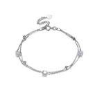 925 Sterling Silver Multi-layered Square Bracelet With Austrian Element Crystal Silver - One Size