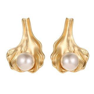 Faux Pearl Alloy Shell Earring 1 Pair - 2583 - 01 - Gold -