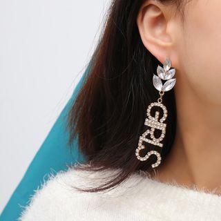 Alloy Rhinestone Leaf Lettering Dangle Earring