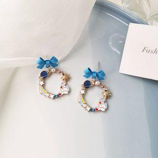 Astronaut Bow Drop Earring 1 Pair - S925 Silver - Blue - One Size