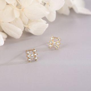 925 Sterling Silver Rhinestone Letter H Earring