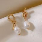 Knot Alloy Freshwater Pearl Dangle Earring 1 Pair - White Freshwater Pearl - Gold - One Size