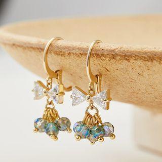 Rhinestone Drop Earring 1 Pair - Blue & Gold - One Size