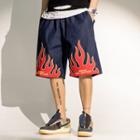 Flame Print Denim Shorts