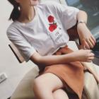 Set: Rose Printed T-shirt + Tie-front Mini Skirt