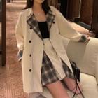 Set: Check Panel Double-breasted Jacket + Skirt
