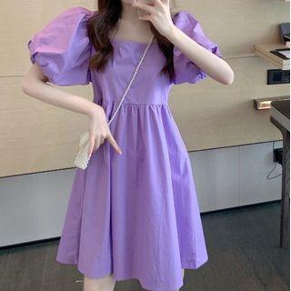 Set: Short-sleeve Plain A-line Dress + Bucket Hat