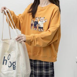 Long-sleeve Round-neck Bear Print Sweatshirt