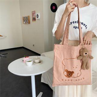 Bear Embroidered Canvas Shopper Bag