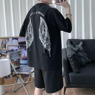 Wing Print Short-sleeve Round Neck T-shirt