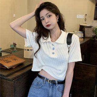 Short-sleeve Floral Polo Shirt Off-white - One Size