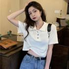 Short-sleeve Floral Polo Shirt Off-white - One Size