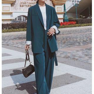 Set: Single Breasted Blazer + Wide-leg Dress Pants