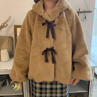 Bear Hooded Jacket Camel - One Size