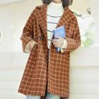 Plaid Double-breasted Coat Caramel - One Size