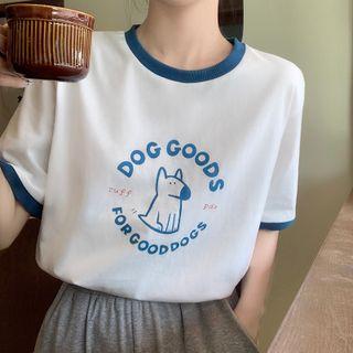 Color-block Lettering Short-sleeve Top