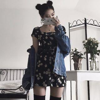 Cap-sleeve Floral Mini Dress As Shown In Figure - One Size