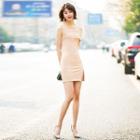 One Shoulder Short Sleeve Slit-side Dress