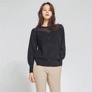 Faux-pearl Detail Sheer Knit Top