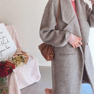 Wide-lapel Single-breasted Coat Gray - One Size