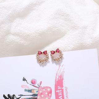 Bow Rhinestone Ear Stud Crystal Bow Earring - One Size