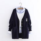 Rabbit Embroidered Buttoned Cardigan