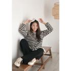 Striped Fleece-lined T-shirt Black - One Size