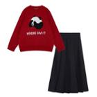 Panda Print Sweater / Maxi A-line Skirt