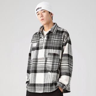 Long-sleeve Plaid Half-zip Shirt