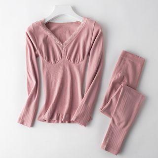 Set: Plain Long-sleeve Top + Leggings