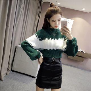 Lantern Sleeve Colour Block Knit Top