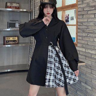 Plaid Panel Mini A-line Blazer Dress As Shown In Figure - One Size
