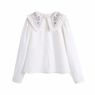 Embroidered Button-up Blouse