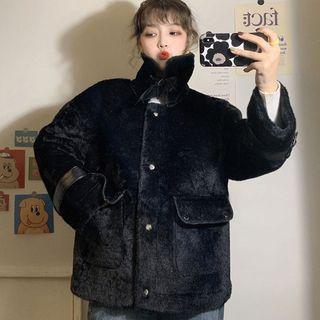 Mock-neck Oversize Faux Fur Cardigan