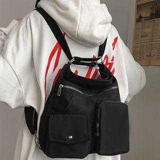 Plain Multi-section Crossbody Bag Black - One Size